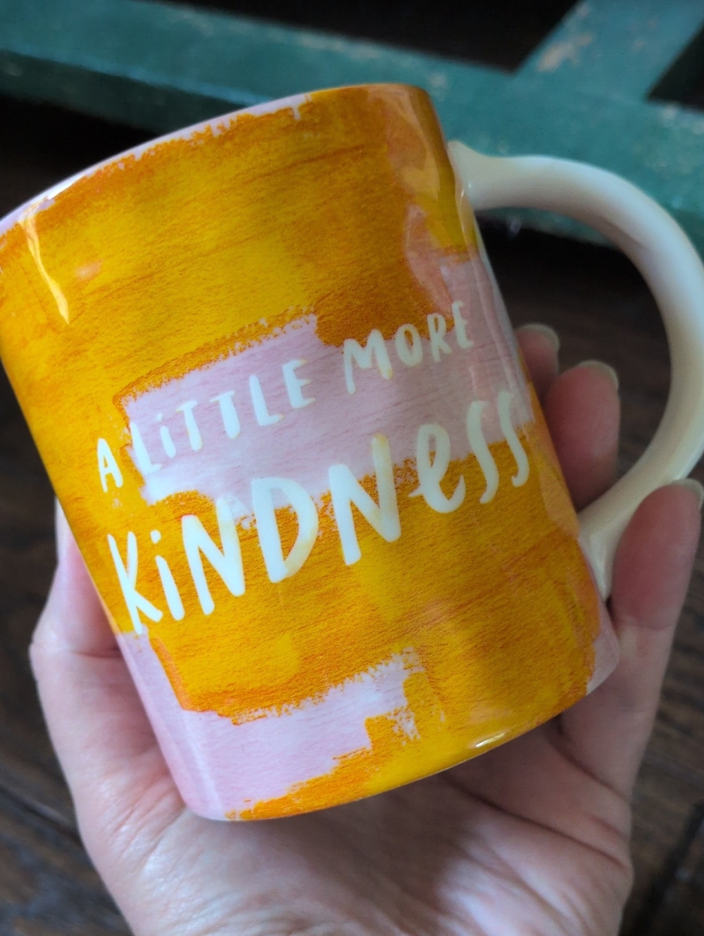 ANTHRO I NWT 'A Little More Kindness' by Jen B Peters Pink & Orange Ceramic Mug